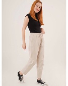 Resim Defymoda Cepli Belden Bağlamalı Paça Detaylı Krem Pantolon Krem 