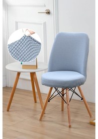 Resim Yıkanabilir Streç Lastikli Likralı Oval Sandalye Kılıfı - Yuvarlak Sandalye Örtüsü Gri-rengi Kemik 