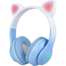 Resim Techno Guru Mobify Kedi Kulağı Tasarımlı Rgb Işıklı Katlanabilir Bluetooth Kulaklık Stn-28 Pro Mavi 