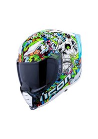 Resim Icon Ultraflite Doodle 3 Mıps Kapalı Motosiklet Kaskı Mavi Yeşil 