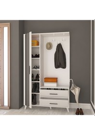 Resim Afillibebek Tamamı Mdf Oslo Kapaklı Ve Aynalı Portmanto Ayakkabılık 