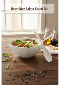 Resim 3,5 Lt Beyaz Akrilik Kare Salata Ve Servis Kasesi Seti 3 Parça Beyaz 