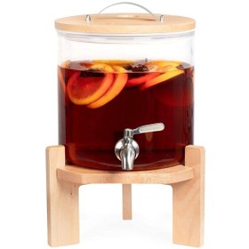 Resim Musluklu Cam Içecek Dispenseri, 5l, Kayın Ağacı Standlı Ve Kapaklı 