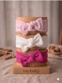 Resim Kız Bebek 3 Lü Ribana Fiyonklu Bandana Seti - Fuşya 