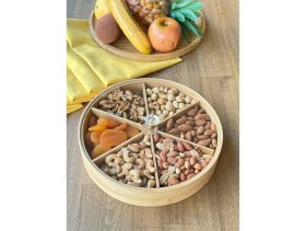 Resim Morponi Yuvarlak Bambu 6 Bölmeli Kahvaltılık & Çerezlik Akrilik Kapaklı 20 cm 