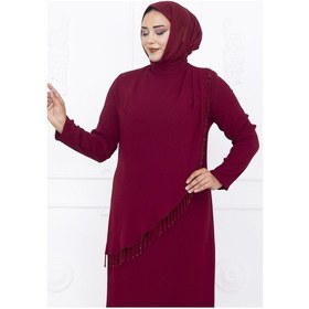 Resim Amine Hüma Melek Abiye Elbise Bordo Bordo 