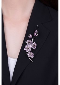 Resim Sakura Çiçeği Siyah Rodyum Kaplama Gümüş Broş Siyah 