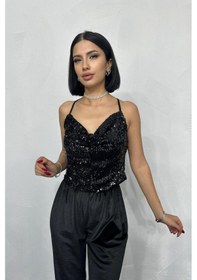 Resim Soonaksesuar Siyah Askılı Degaje Bluz Siyah 