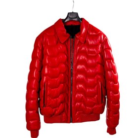 Resim Toskana Design Kırmızı Fermuarlı Erkek Puffer Deri Ceket | 200-4036 - Kırmızı / 3XL 