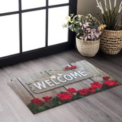 Resim Homiano Kauçuk Kapı Paspası - Çiçekli Welcome 
