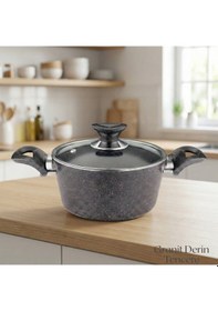Resim 18 Cm Granit Derin Tencere Cam Kapak - Siyah Siyah 