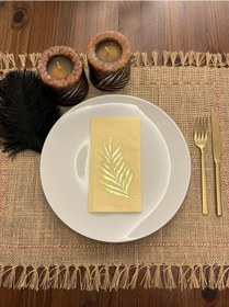 Resim Gold Yaldızlı Sarı Yaprak Desenli Peçete 16 Adet 