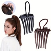 Resim 2 adet Vintage Minimalist Reçine Saç Tarakları, Düz Renkli Yazı Şeklinde At Kuyruğu Tutucu Klipsler, Kadınlar için Retro Topuz Saç Aksesuarı 