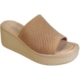 Resim Yazkış Kadın Siyah Vizon Nut Üzeri Örgü 6cm Dolgu 3cm Platform Topuk Terlik 001 