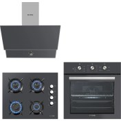 Resim Kumtel Kristal Antrasit Ankastre Set (DA6-830 Davlumbaz - KO-40 TAHDF Ocak - B66 - Sf2 Fırın) 