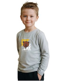 Resim Panios Kids Düz Yuvarlak Yaka Cutte Bear Baskı Detaylı Erkek Çocuk Sweatshirt Gri 