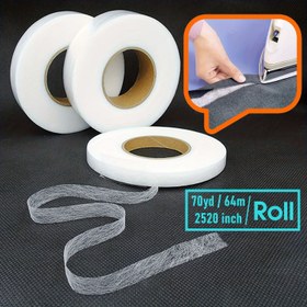 Resim 1 Rulo - 64.01 metre Uzunluğunda x 64.01 metre Genişliğinde Çift Taraflı Dokunmamış İç Astar Yapışkan Bant, Ütüleme & Sıcak Eritme Bağlama için DIY Dikiş, El Sanatları, Şapkalar & Giysiler - Beyaz, Naylon Malzeme, Dikiş Malzemesi 
