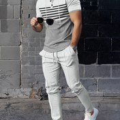 Resim Erkekler için yeni waffle desenli kapüşonlu kısa kollu üst ve klasik nefes alabilen rahat cepli pantolon iki parça yazlık athleisure set 