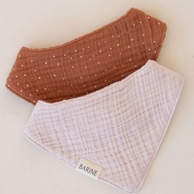 Resim Çift Yüzlü Bandana Bebek Önlüğü 2'li Set Pembe-Tarçın 