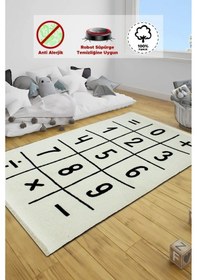 Resim Vl Çift Taraf Yıkanabilir Kaymaz Taban Bulut Temalı Mavi Dekoratif Çocuk Odası Halısı Siyah-beyaz 