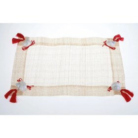 Resim Kanca Ev Amerikan Servis Sinamay Hasır Doğal Malzeme Deniz Kabuklu Kırmızı Fiyonklu 33*48 cm 2 Lİ SET OLARAK SATILMAKTADIR. 