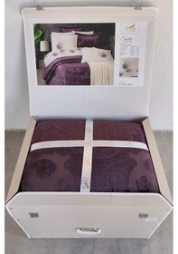 Resim Sevim Tivoli 10 Parça Battaniyeli Kadife Yatak Örtülü Çeyiz Seti Spectra Murdum Mürdüm 