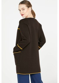 Resim Uzun Triko Ceket - Kahve - Hardal 001 