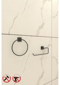 Resim Yapışkanlı Kare Halka Havluluk Ve Kare Rulo Havluluk Banyo Aksesuar Seti Siyah 