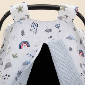 Resim Puset Örtüsü - Çift Taraflı - Bebe Mavi Petek - Mavi Kedi 