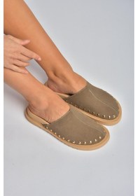 Resim Fox Shoes Y918132902 Vizon Süet Önü Kapalı Sabo Terlik 