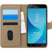 Resim Samsung Galaxy J7 Core Kılıf Fabric Book Wallet Gold Microsonic