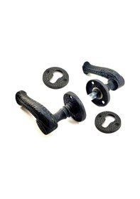 Resim Antika Tarz Dekoratif Pirinç Rozetli Yale Oda Kapı Kolu - 49 Mm, Oksit Tg-v 5459 