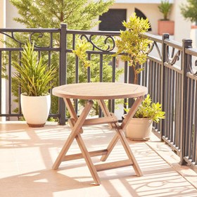 Resim ReHome Truva 80x75 cm İroko Katlanabilir Yuvarlak Bahçe Balkon Mutfak Teras Masası 
