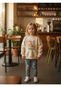 Resim Kız Çocuk Leopar Desenli Sweatshirt-16344 KREM 