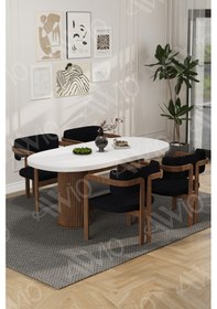 Resim Avvio White Serisi Bohem Ayak 4'lü Tokyo Metal Demonte Sandalye 80x140 Masa Sandalye Takımı Beyaz Masa Sandalye Kahve Kumaş Siyah 