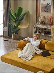 Resim Huga Mobilya Petite Kanepe Oyun, Tv, Sinema Koltuğu- Yatak Olabilen Fitilli Kadife Yıkanır Silinir 80x160 h:36 