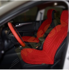 Resim Kırmızı Oto Koltuk Minderi Ön 2'li Alkantra Kumaş Kabartmalı 