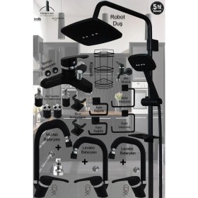 Resim Tesitay Mutfak Lavabo Banyo Bataryası Siyah Renk Robot Duş Musluk Armatür Banyo Seti Eviye Bataryası 