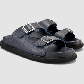 Resim %100 Hakiki Deri Croco Desen Lacivert Erkek Terlik Lacivert 