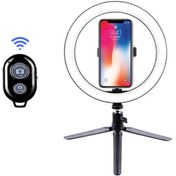 Resim Kyrotech Ring Light Sürekli Işık 8 Inch Bluetooth Kumandalı Halka Işık Youtuber Video Makyaj Kuaför 