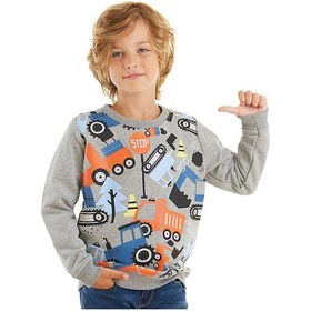 Resim Denokids Sevimli Arabalar Gri Erkek Çocuk Sweatshirt Gri 