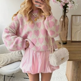 Resim Kadın Yumuşak Pembe & Kalp Desenli Kazak - Rahat Bol Kesim Yuvarlak Yaka, Günlük & Resmi Kombinler İçin Sıcak Sonbahar Kış Kazak, Günlükten Partiye Çok Yönlü Katmanlama Esansiyeli, Şirin Kazaklar, Günlük Giyim, Zarif Stil, Şık Üst 