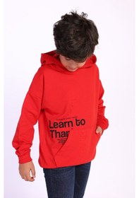 Resim Toontoy Kids Toontoy Erkek Çocuk Kapüşonlu Kanguru Cepli Baskılı Sweatshirt Kırmızı 