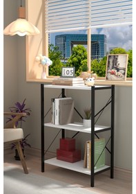 Resim Metal Kitaplık 3 Raflı Dekoratif Kitaplık Tv Ünitesi Raf Beyaz 