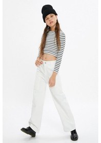Resim Koton Kız Çocuk Bol Paça Kot Pantolon Önde Cep Detaylı Pamuklu - Crop Wide Leg Jean 001 