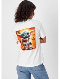 Resim Yapay Zeka Tasarım Sırt Aplike Özel Baskılı %100 Pamuklu Penye Regular Fit T-shirt Bebek Yoda Beyaz 
