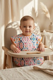 Resim Bebechi Tribal Joy Su Geçirmez Leke Tutmaz Geometrik Desenli Cepli Bebek Mama Önlüğü - Blw Uyumlu Geniş Kesi 
