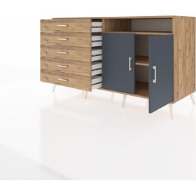 Resim Kronos Konsol 2 Raflı 5 Çekmeceli 2 Kapaklı 176x59x99 Çam-antrasi Çam-antrasit/çam 