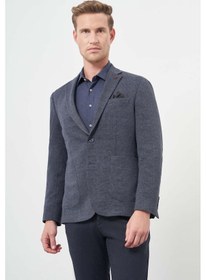 Resim İmza Lacivert Ekose Desen Örme Mono Yaka Astarsız Çift Yırtmaç 2 Düğme 6 Drop Slim Fit Casual Ceket 1002245152 Lacivert 