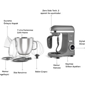 Resim Karaca Mastermaid Chef Ultra D2000W Dijital Ekranlı Hamur Yoğurma Makinesi Galaxy Grey 7L 